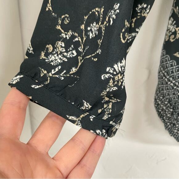 Daniel Rainn DR2 Green Floral Printed Boho Womens Long Sleeve Blouse Tie Neck S - Picture 5 of 10